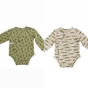 NEW Creative Co-Op Long Sleeve Kimono Bodysuits in Alligator & Trees, 3/6m, NWT